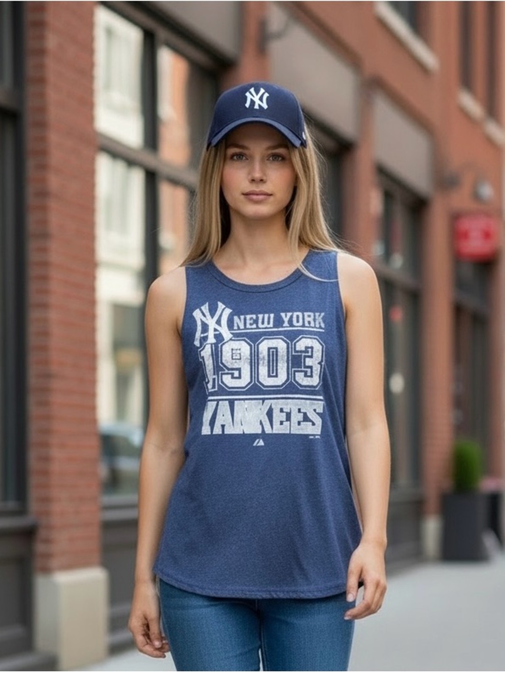 1903 New York Yankees L- Navy Women's Tank Top